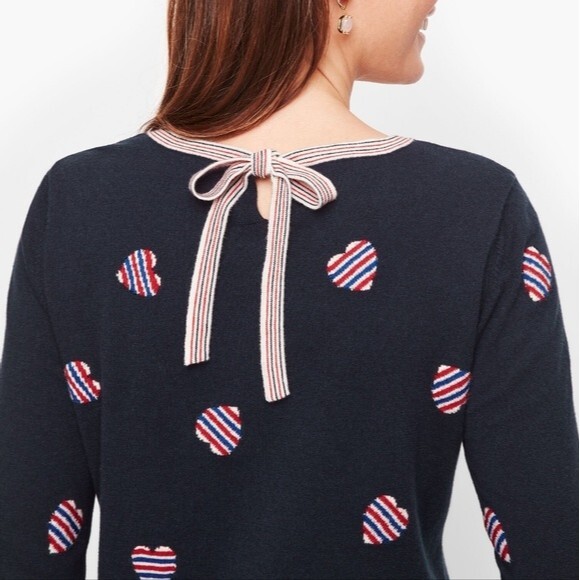Talbots NWT Size 0x Blue Sweater with Heart Print and Bow tie back - Picture 3 of 8